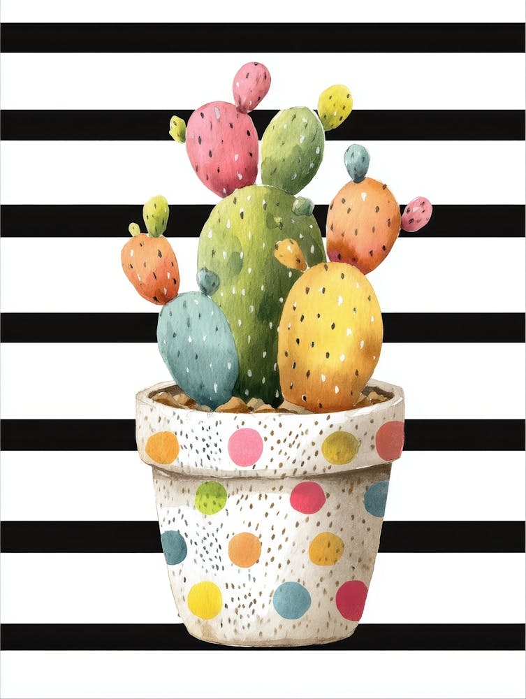 Cactus On Striped Canvas