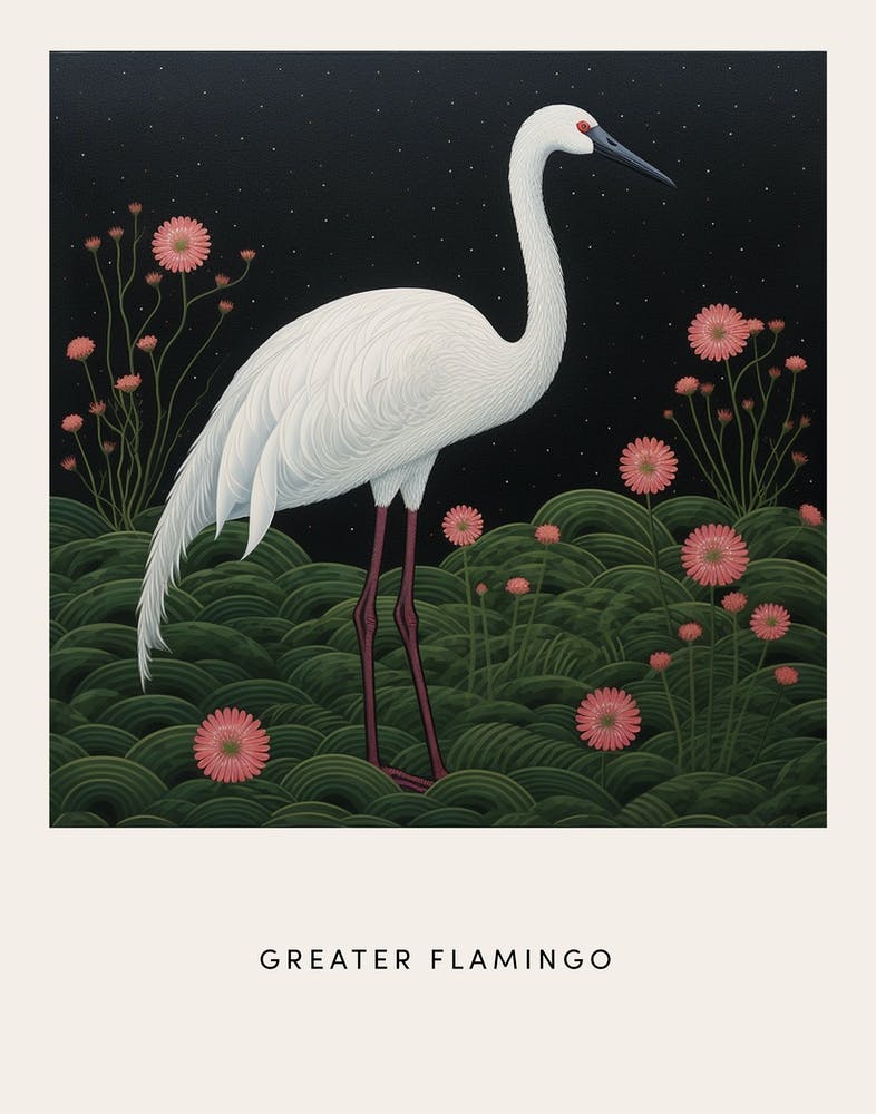 Ohara Koson Inspired Bird Painting Greater Flamingo 3 Poster