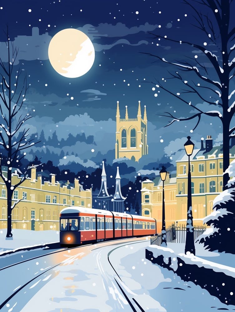 Winter Travel Night Illustration Bath United Kingdom 2