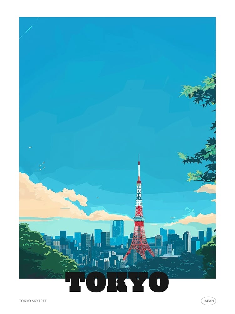 Tokyo Tower 1 Colourful Illustration Poster