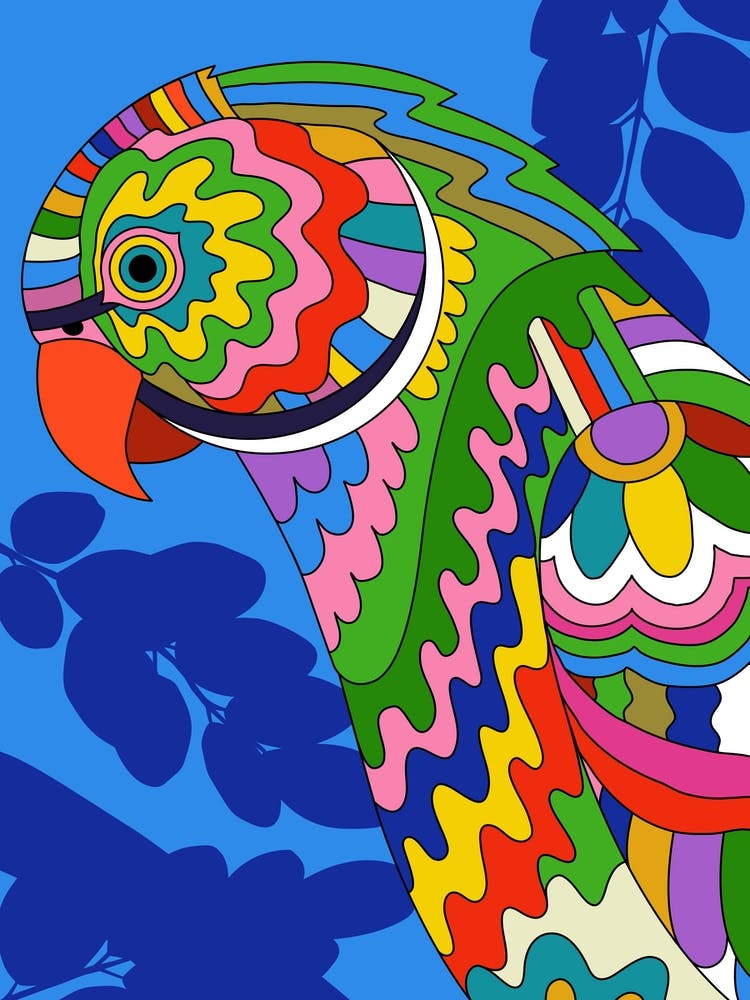 Colourful Psychedelic Indian Green Ringneck Parakeet Tropical Bird Parrot