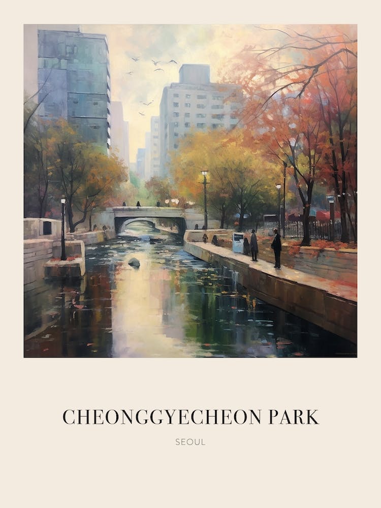 Cheonggyecheon Park Seoul 3 Vintage Cezanne Inspired Poster