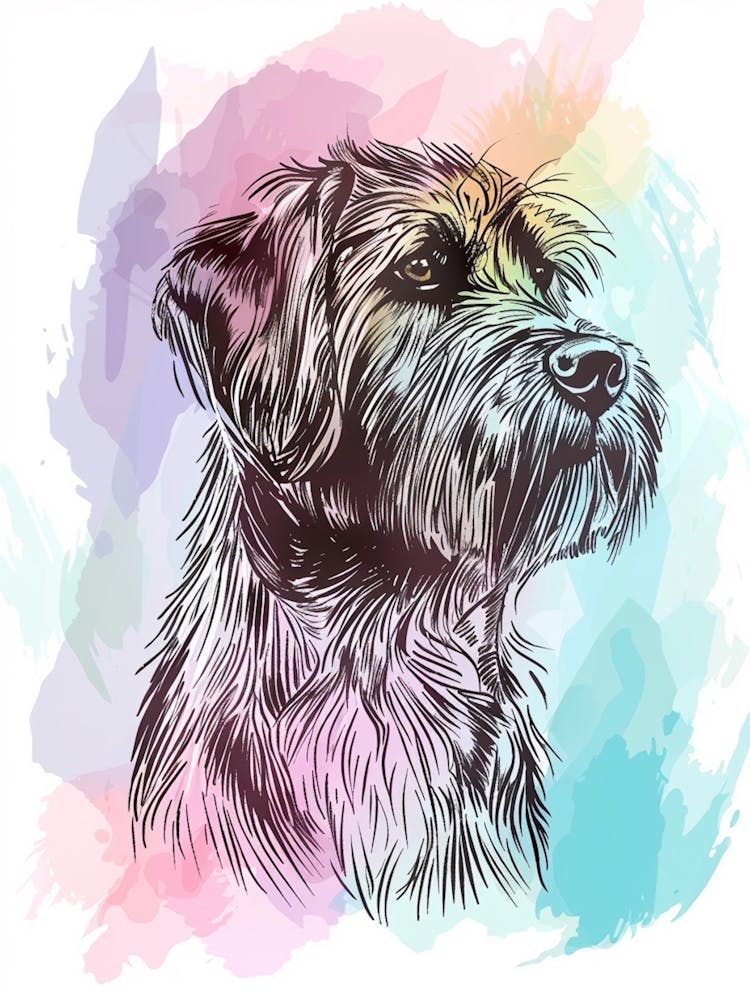 Wirehaired Pointing Griffon Dog Pastel Line Watercolour Illustration  2