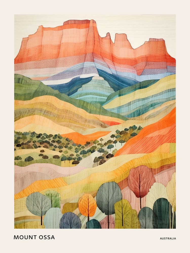 Mount Ossa Australia 3 Colourful Mountain Illustration Poster