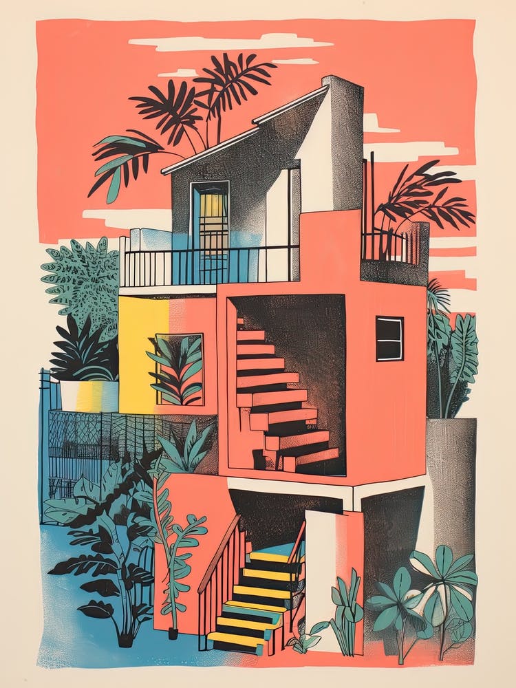 A House In Rio De Janeiro, Abstract Risograph Style 2