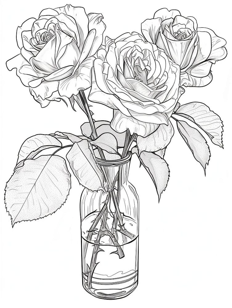 Rose In A Vase Line Drawing 6