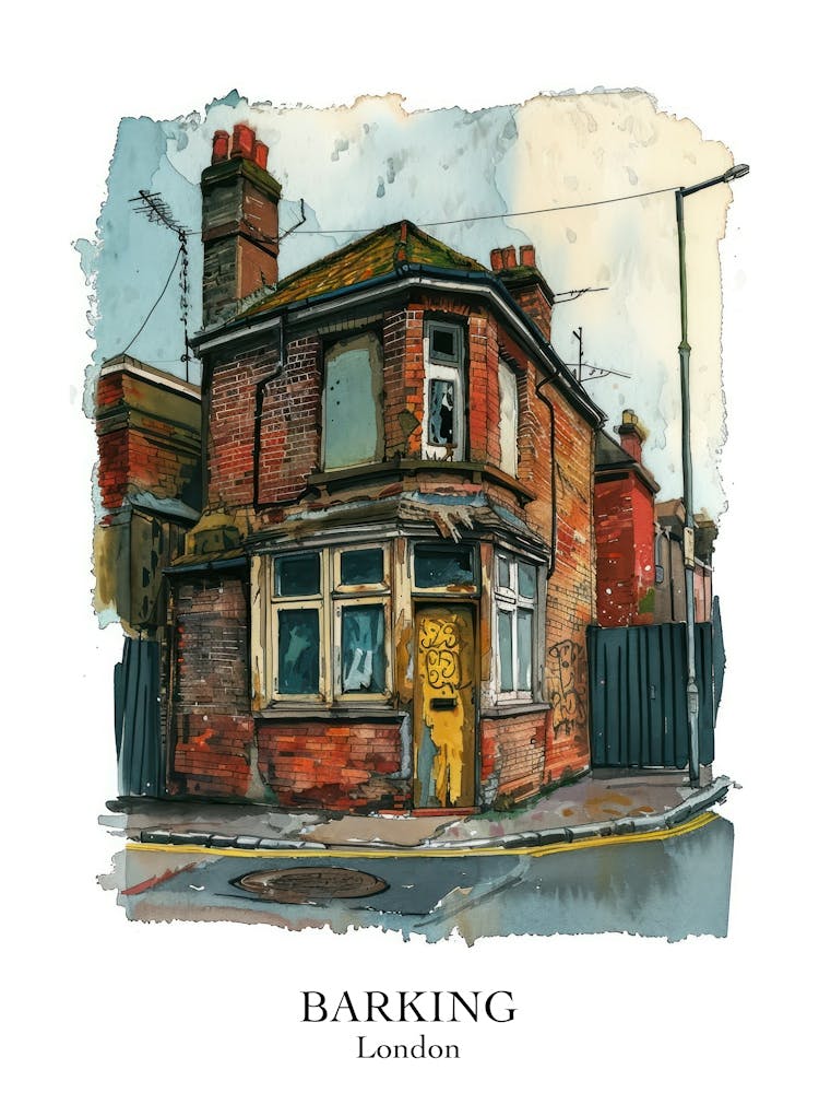 Barking London Borough   Street Watercolour 1 Poster