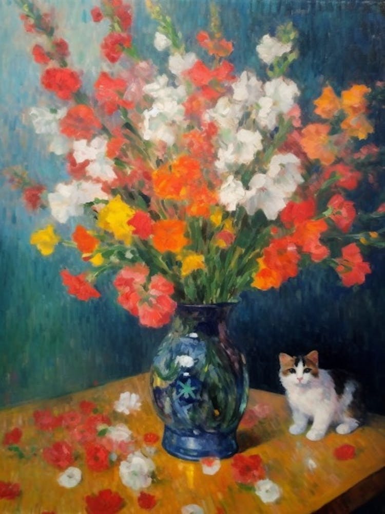 Snapdragons With A Cat 2