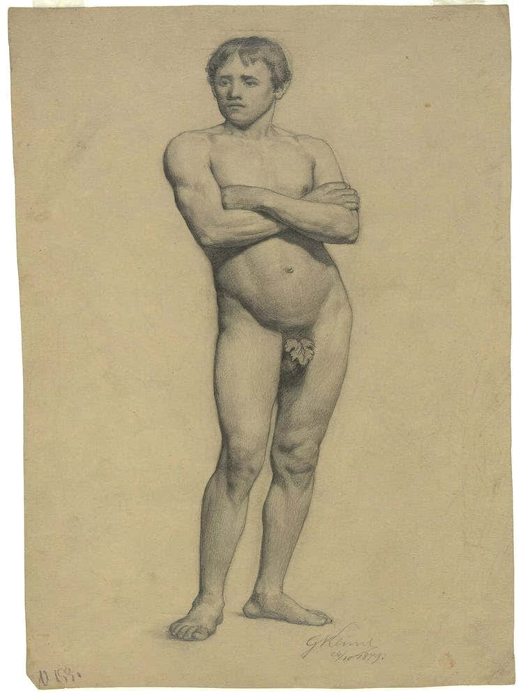 Male Academy Nude With Folded Arms, Gustav Klimt