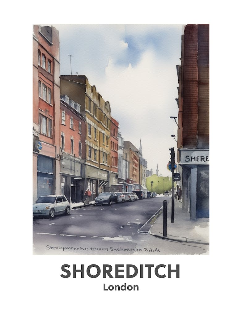 Shoreditch, London 2 Aquarell-Reiseposter