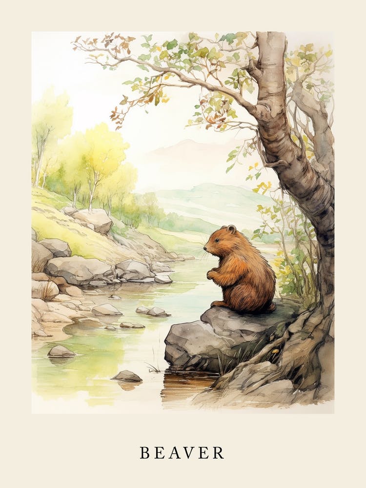 Beatrix Potter Inspired  Animal Watercolour Beaver 3