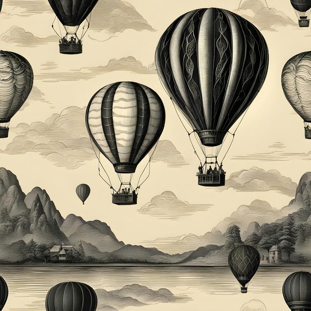 Hot Air Balloons Black And Sepia