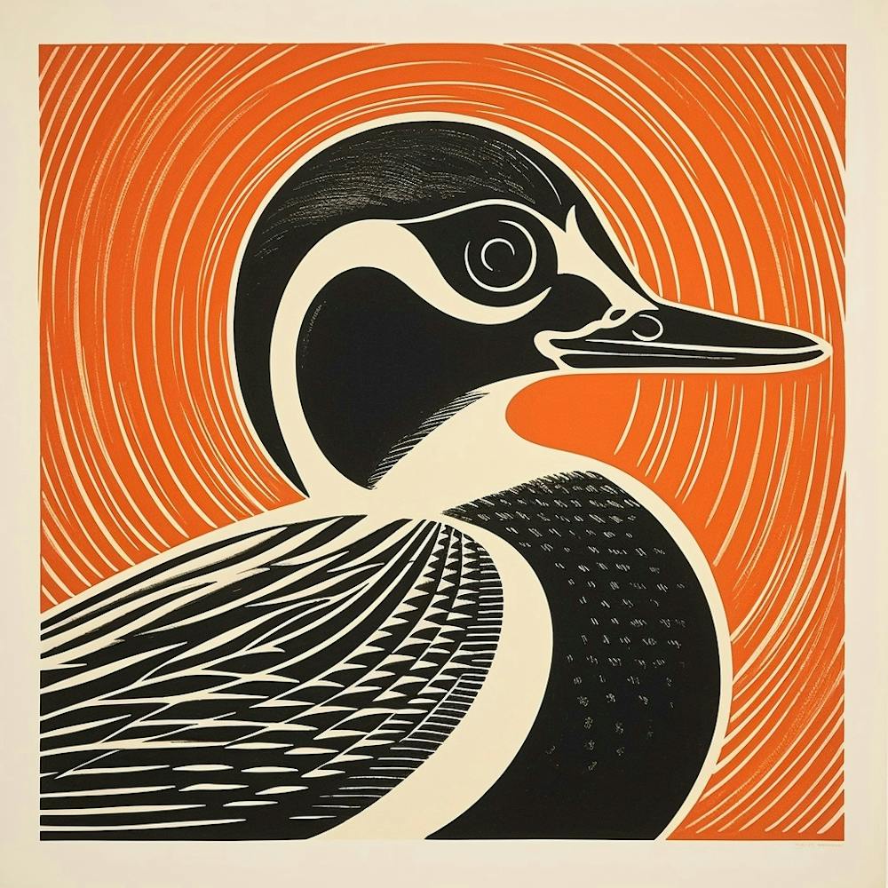 Retro Bird Lithograph Wood Duck 3