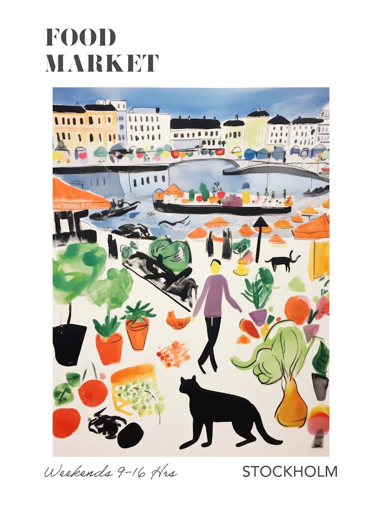 The Food Market In Stockholm 4 Illustration Poster