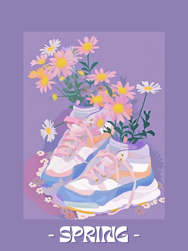 Spring Poster Retro Sneakers With Flowers 90s 2