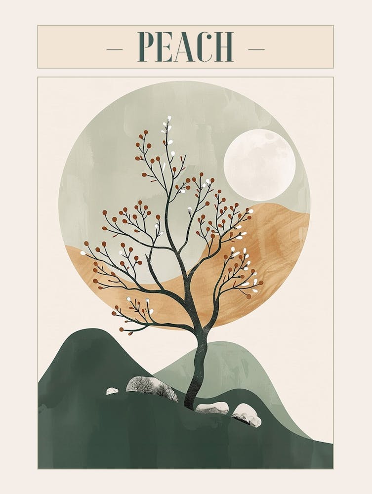 Peach Tree Minimal Japandi Illustration 2 Poster