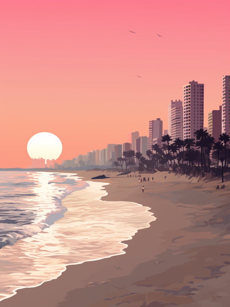 Illustration Of Haeundae Beach Busan South Korea In Pink Tones 4