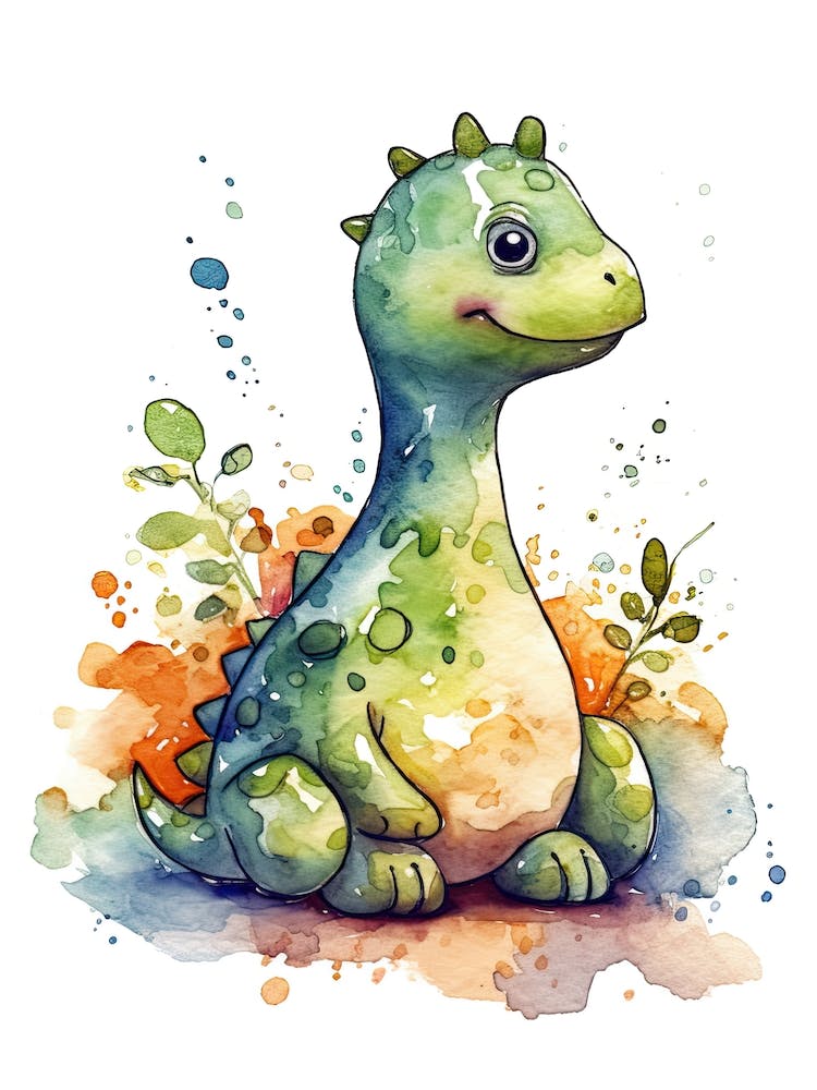 Brachiosaurus Cute Dinosaur Watercolour 6