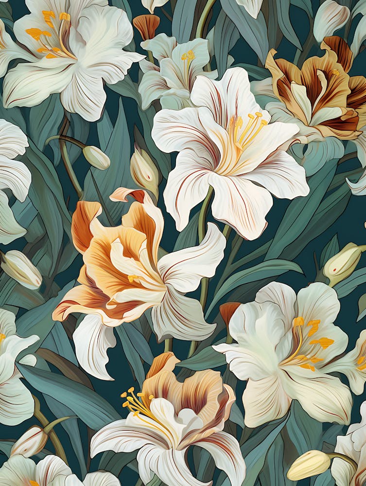Seamless Pattern With Lilies