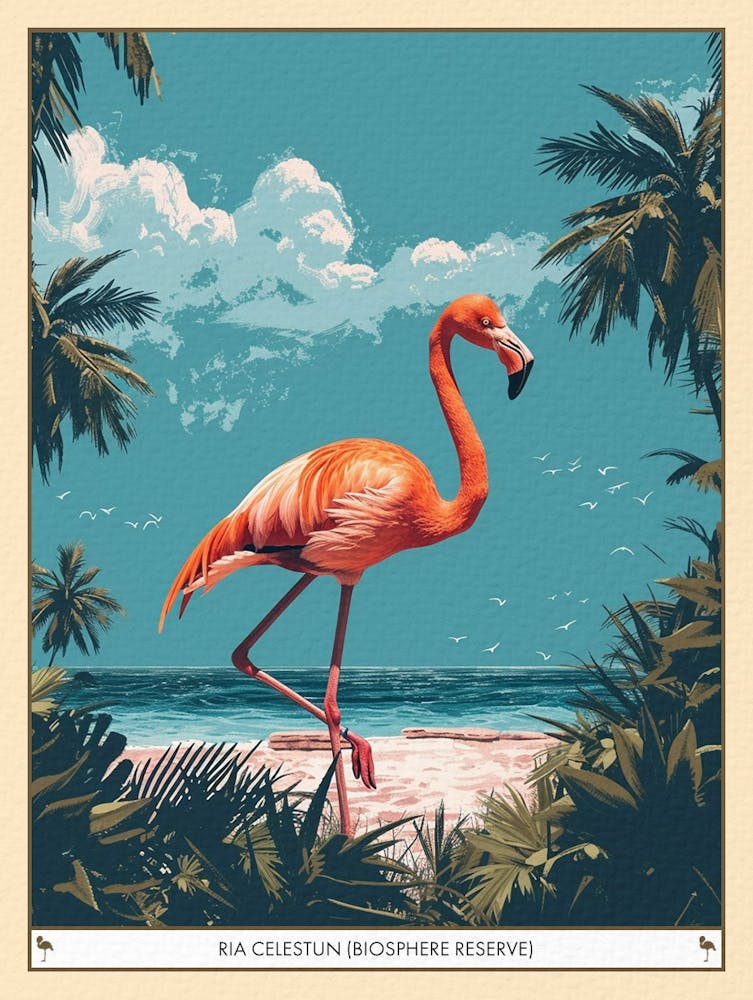 Greater Flamingo Ria Celestun Biosphere Reserve Tropical Illustration 3 Poster