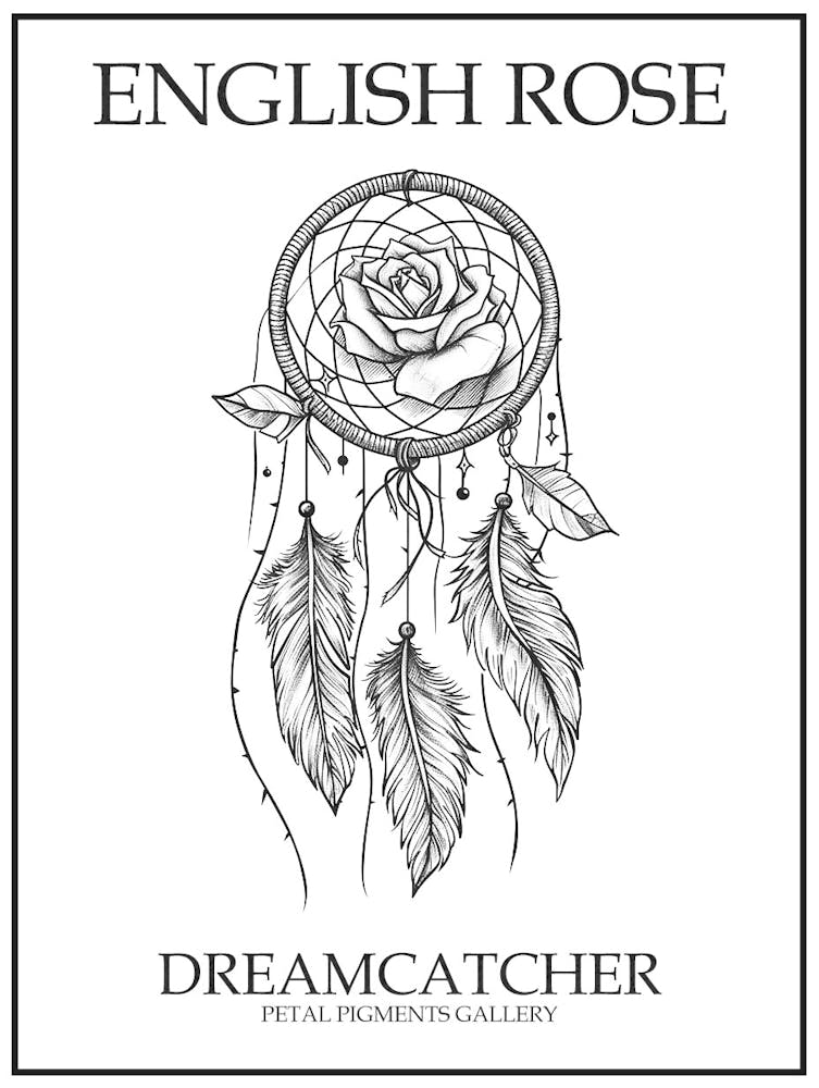 English Rose Dreamcatcher Line Drawing 5 Poster