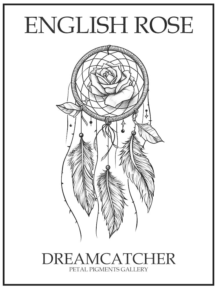 English Rose Dreamcatcher Line Drawing 5 Poster