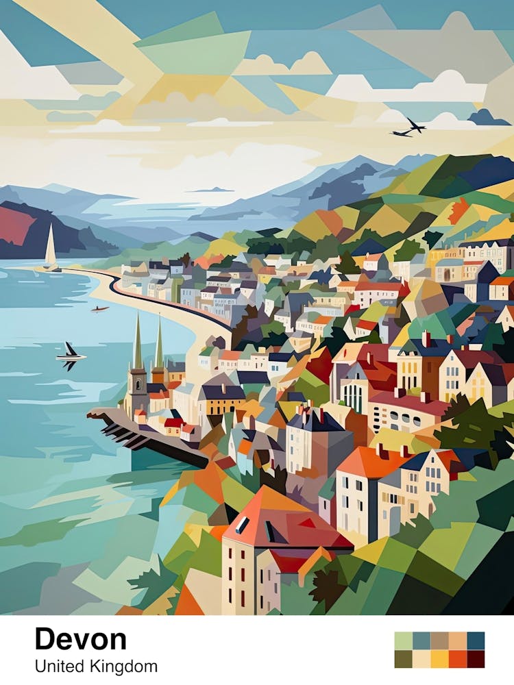 Devon, United Kingdom, Geometric Illustration 1 Poster