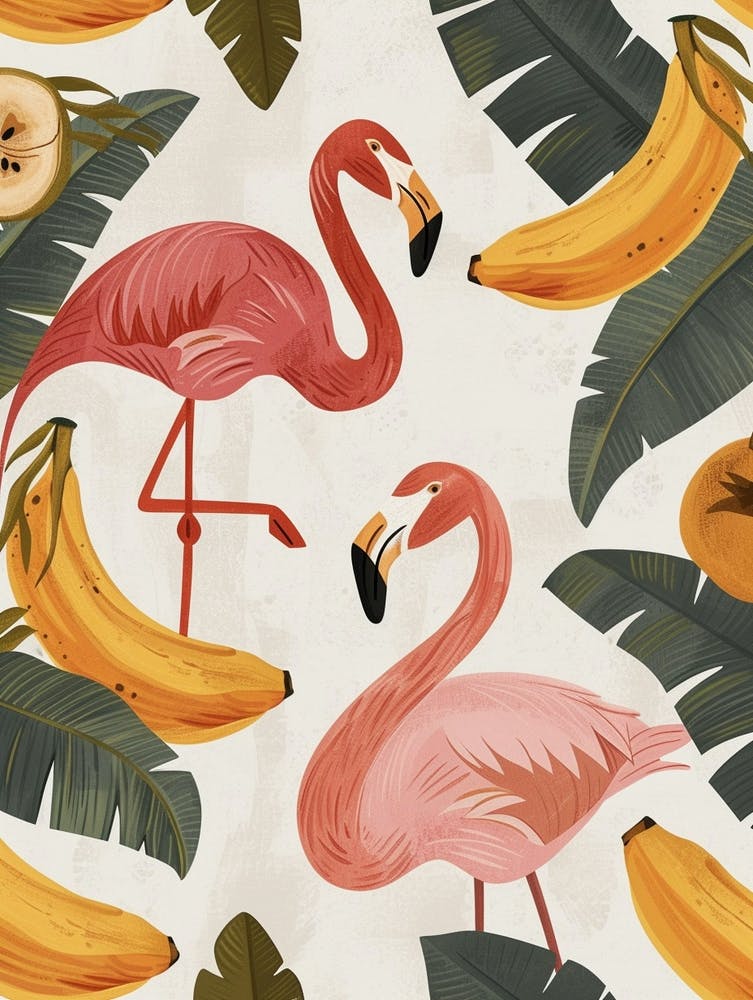Andean Flamingo And Banana Plants Minimalist Illustration 2