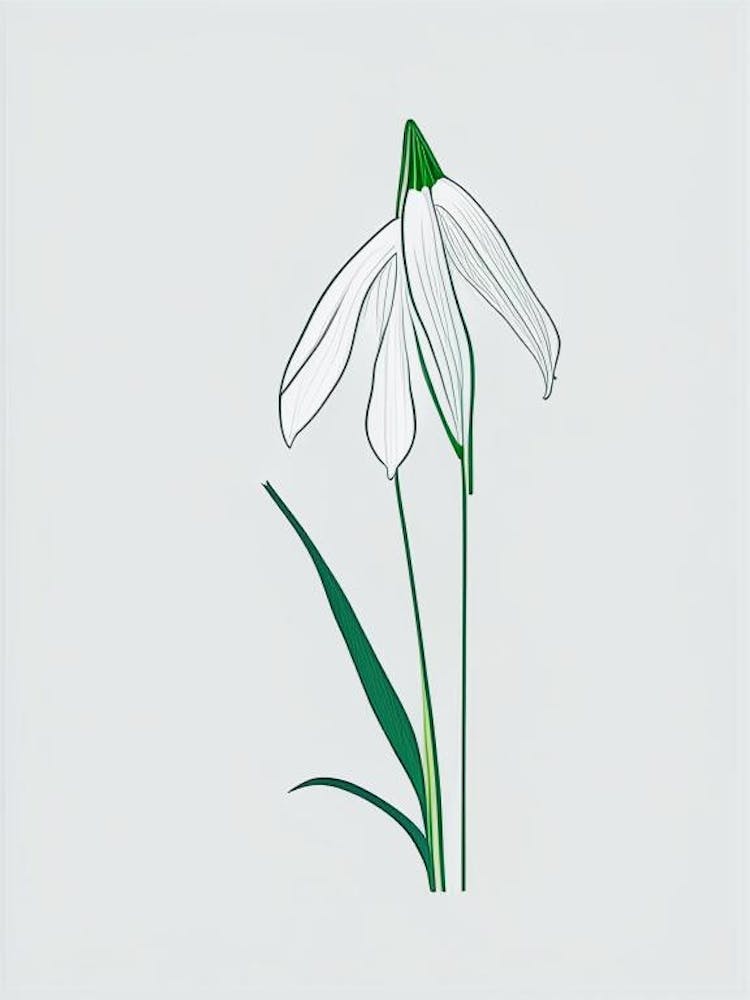 Snowdrop Floral Minimal Line Drawing 1 Flower