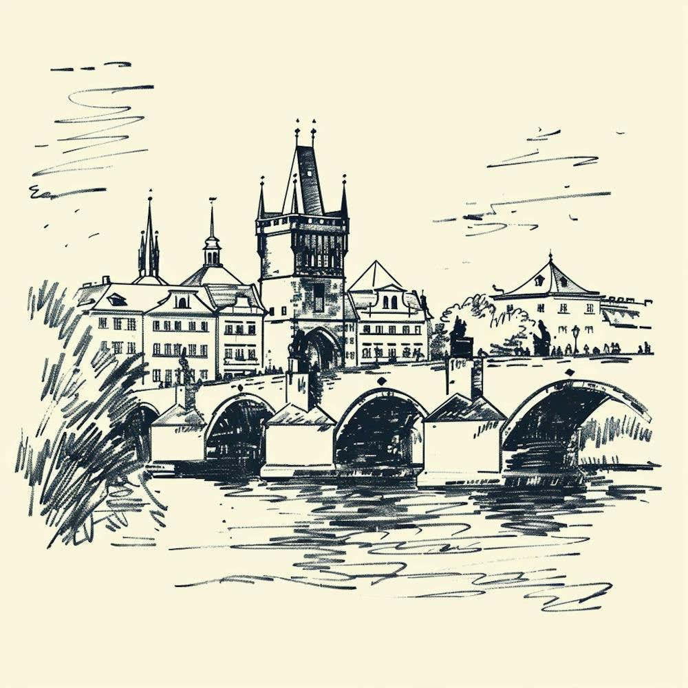 A Prague With Charles Bridge Hand Drawn Sketch I 1720467835 2