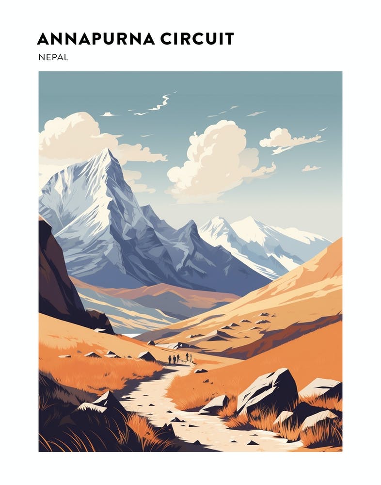 Annapurna Circuit Nepal 2 Hiking Trail Landscape Poster