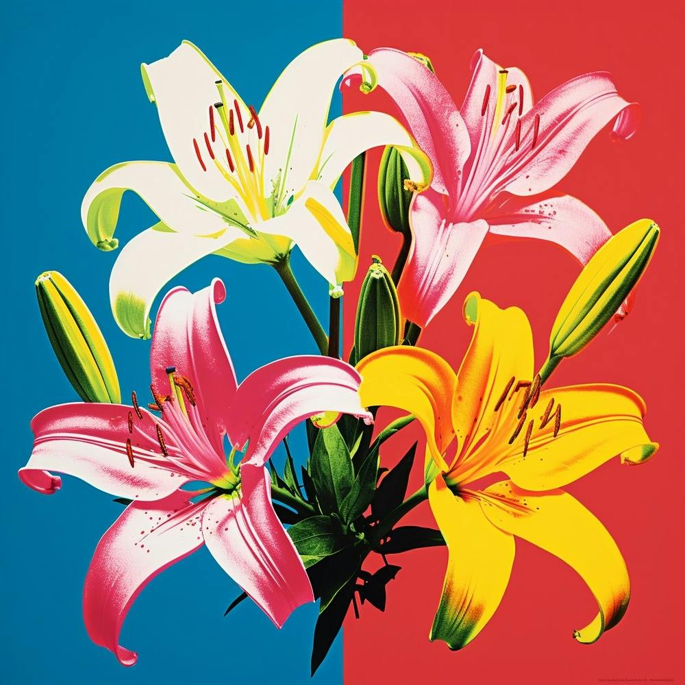 Andy Warhol Style Pop Art Flowers Lily 5 Square