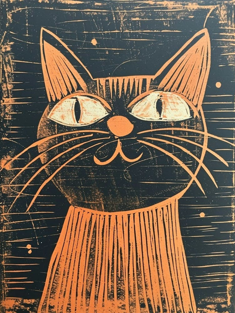 Munchkin Cat Linocut Blockprint 4