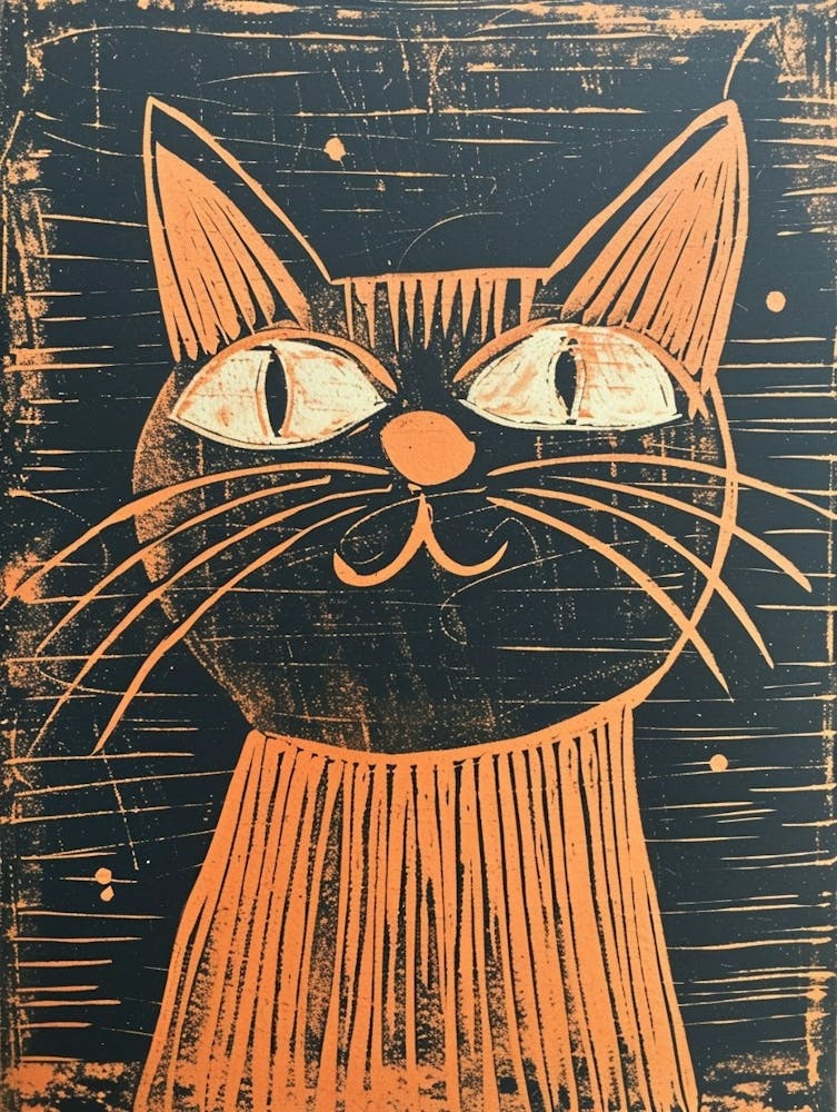Munchkin Cat Linocut Blockprint 4