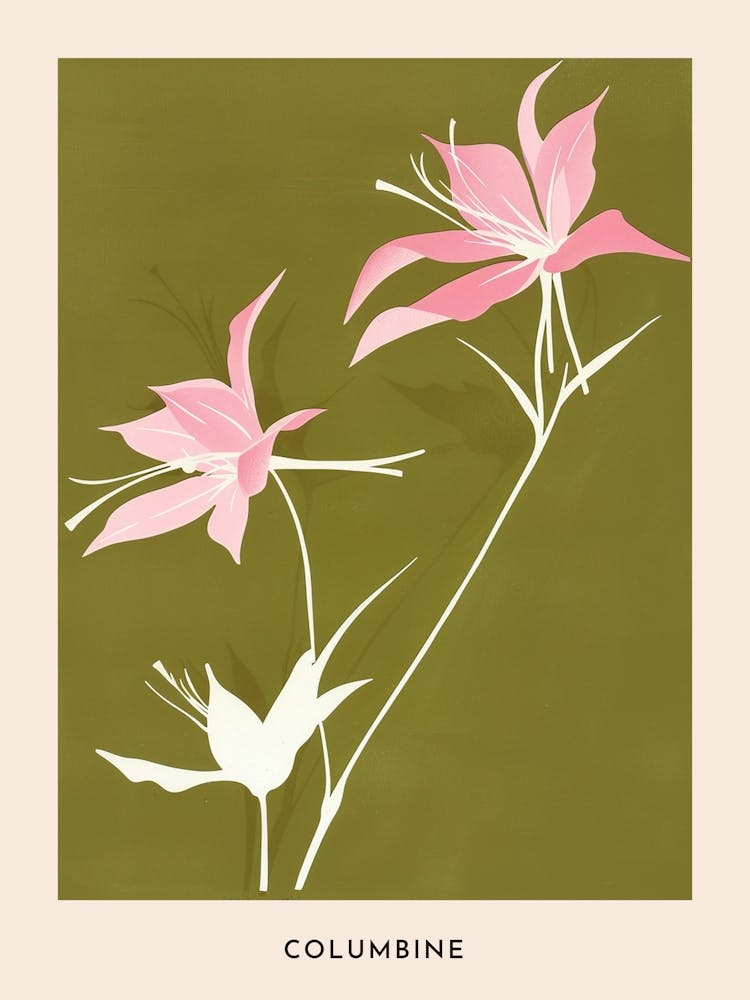 Pink & Green Columbine 1 Flower Poster