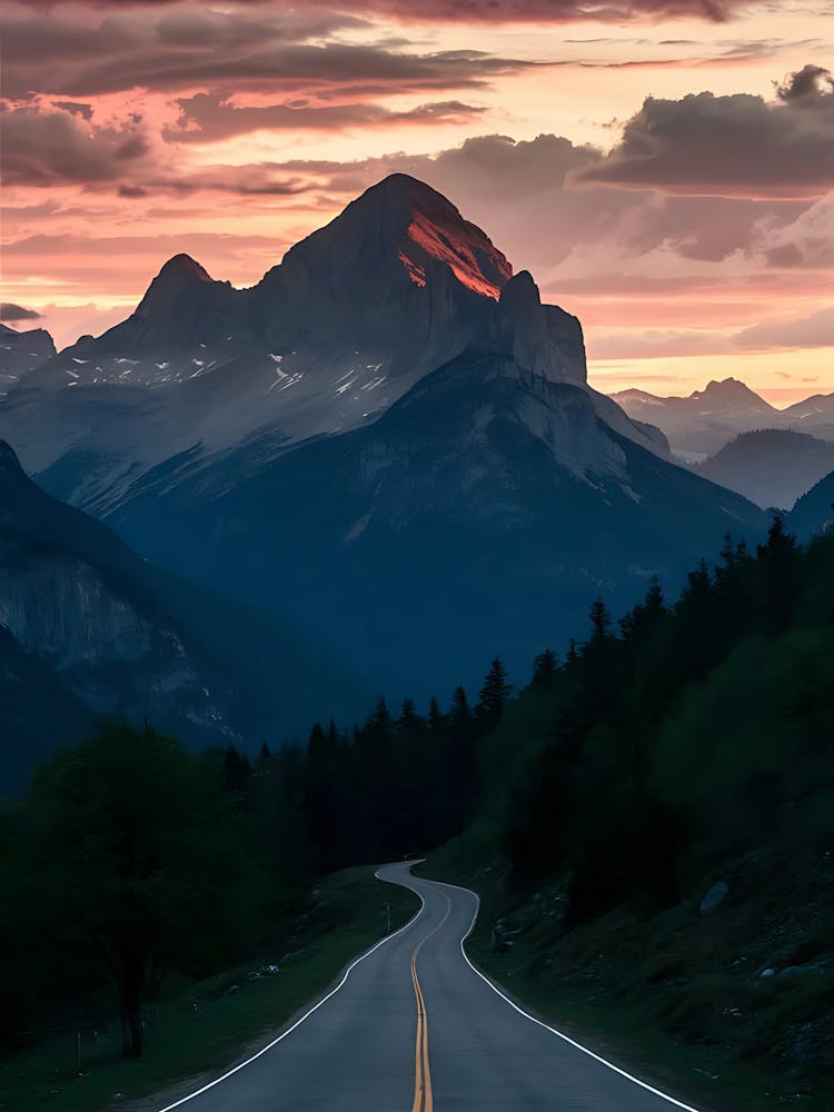 Route au Coucher du Soleil