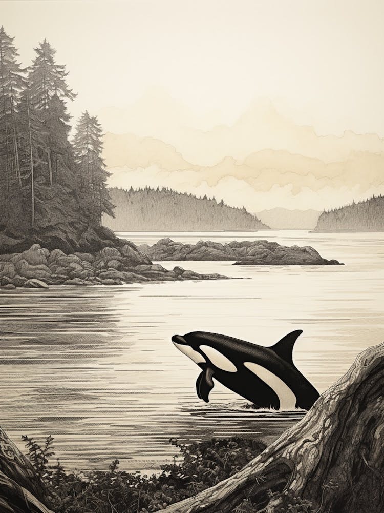 Detailed Pen Drawing Of An Orca Whale