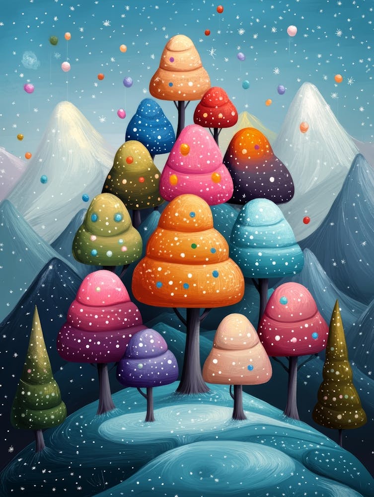 Bunte Bäume im Schnee