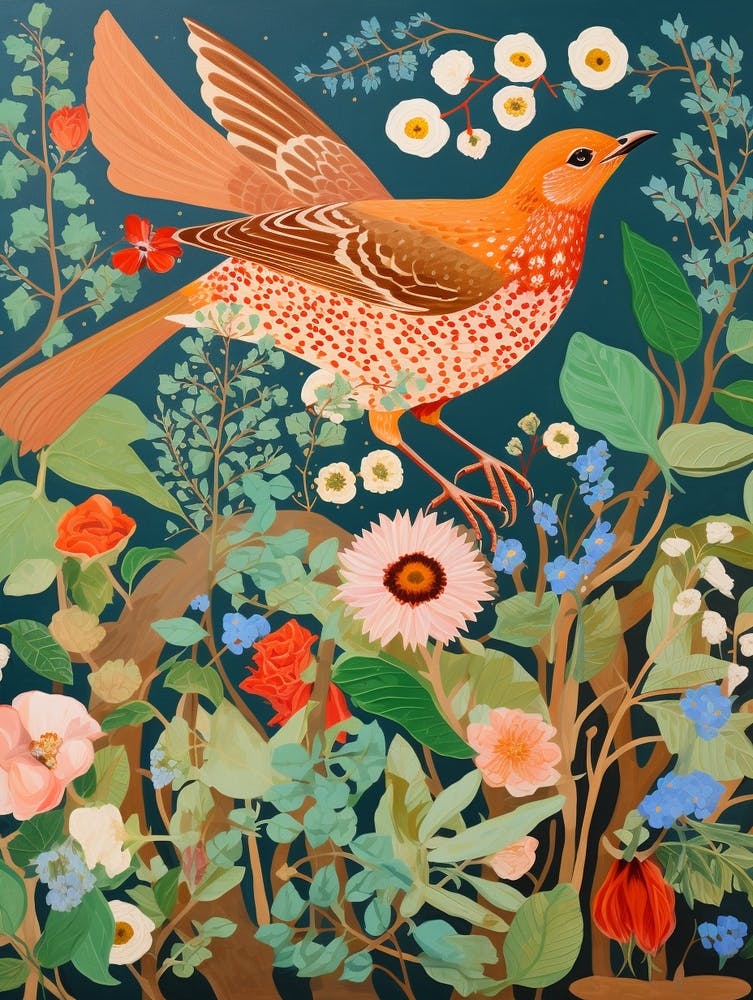 Maximalist Bird Painting European Robin 2