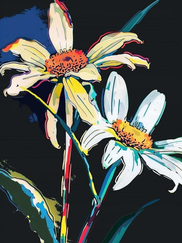 Neon Flowers On Black Oxeye Daisy 2