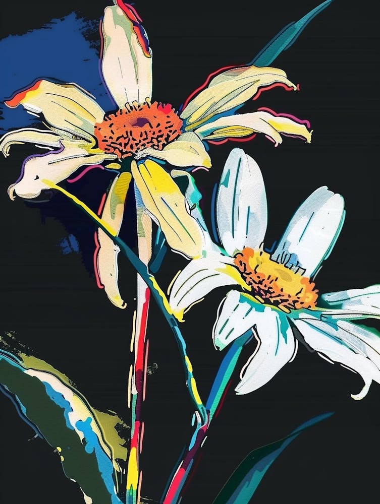Neon Flowers On Black Oxeye Daisy 2