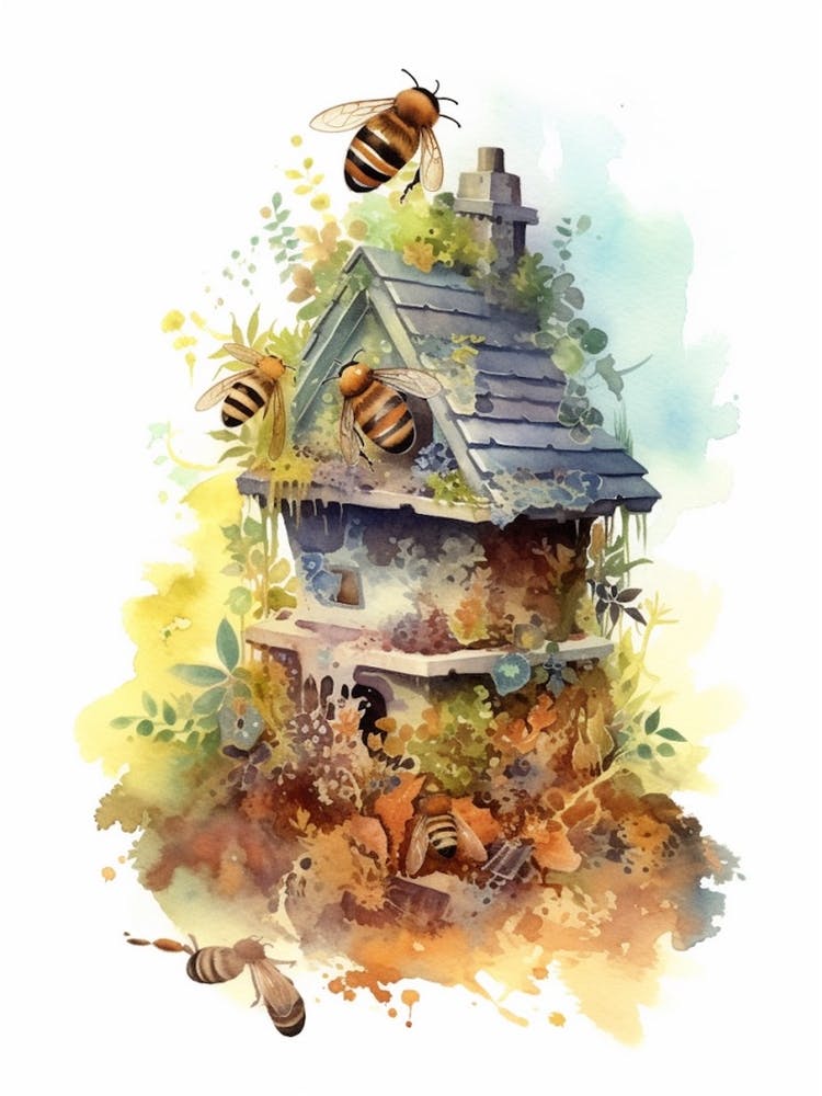 Imker Biene Bienenstock Aquarell-Illustration 3