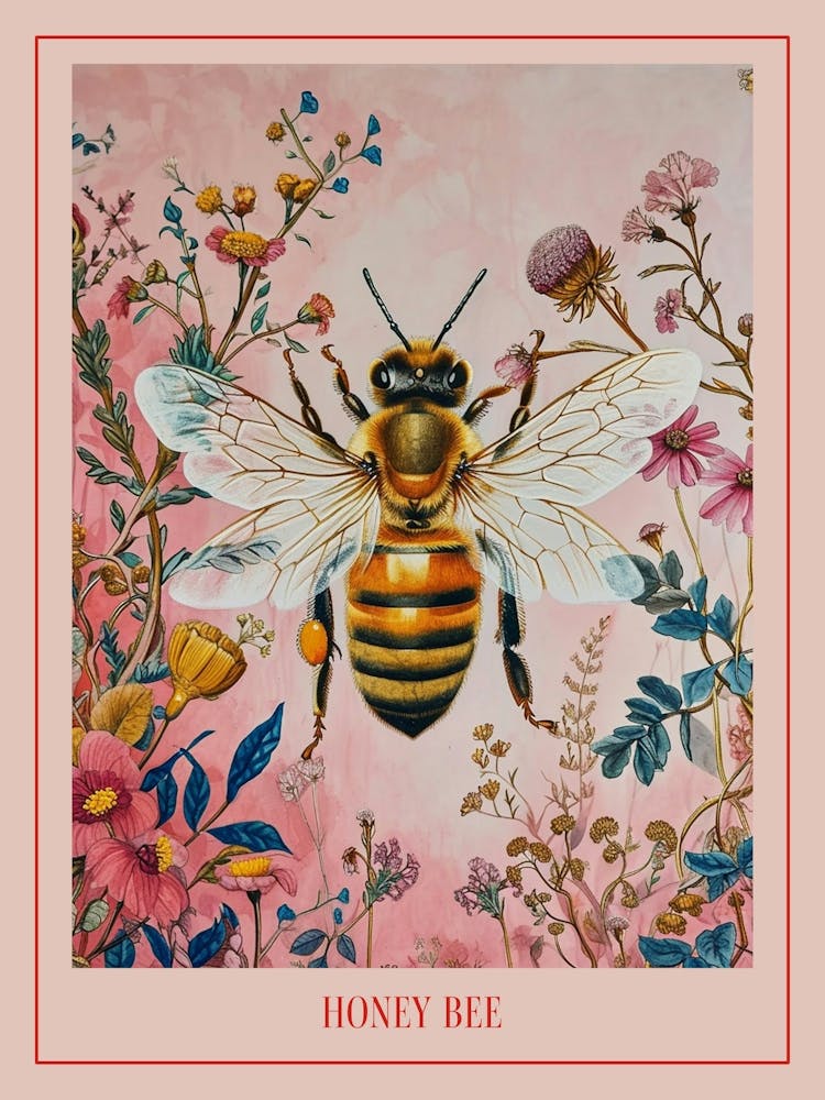 Floral Animal Painting Honey Bee 1 Poster
