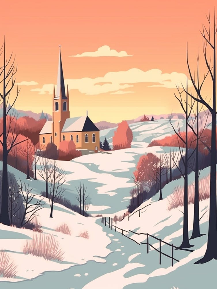 Retro Winter Illustration Cornwall United Kingdom