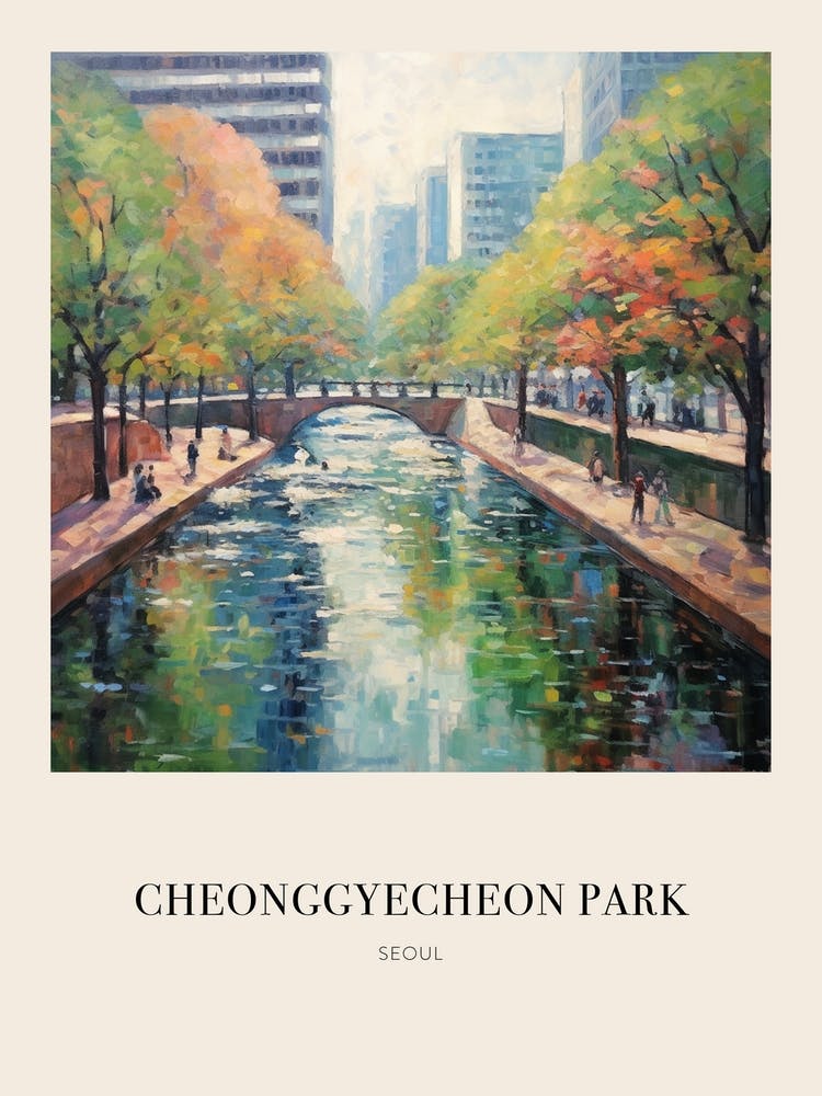 Cheonggyecheon Park Seoul 4 Vintage Cezanne Inspired Poster