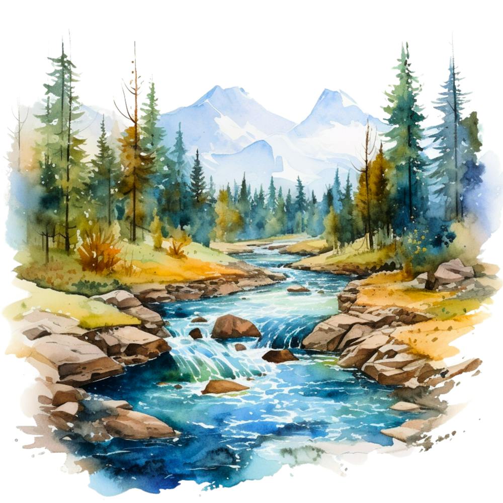 Watercolor Of A River 6