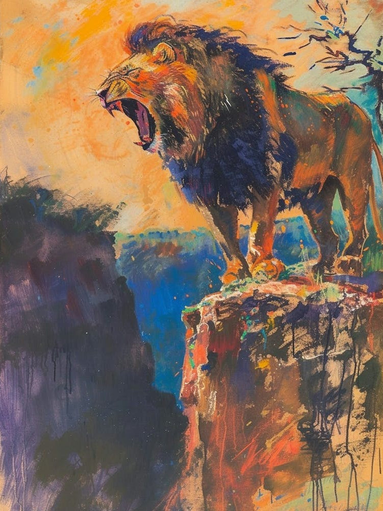 Transvaal Lion Roaring On A Cliff Fauvist Painting 2