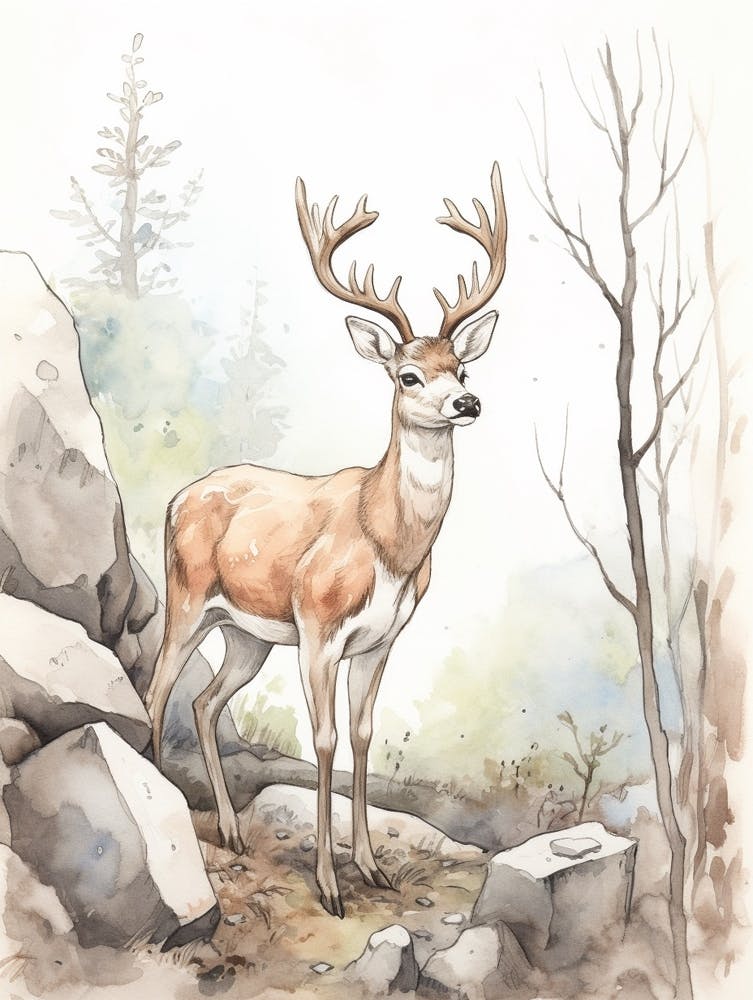 Storybook Animal Watercolour Caribou 2