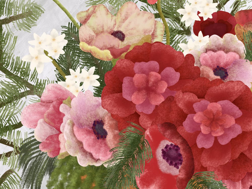 Red Poppies and Peonies Christmas Flowers