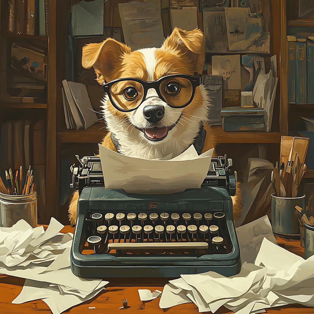 Funny Dog Writer Vintage Art Background 2